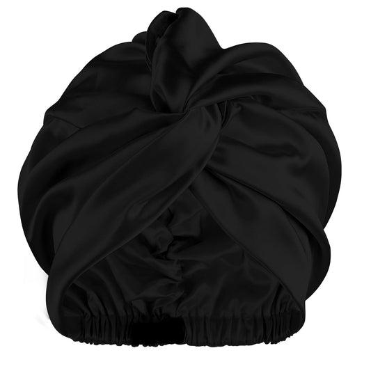 Adjustable Satin Bonnet for Sleeping Silk Hair Wrap for Sleeping Double Layer Hair Bonnet for Curly Hair Silk Sleep Bonnet Sleep Cap Turban for Women Elastic Large Head Wrap for Straight Braid Black