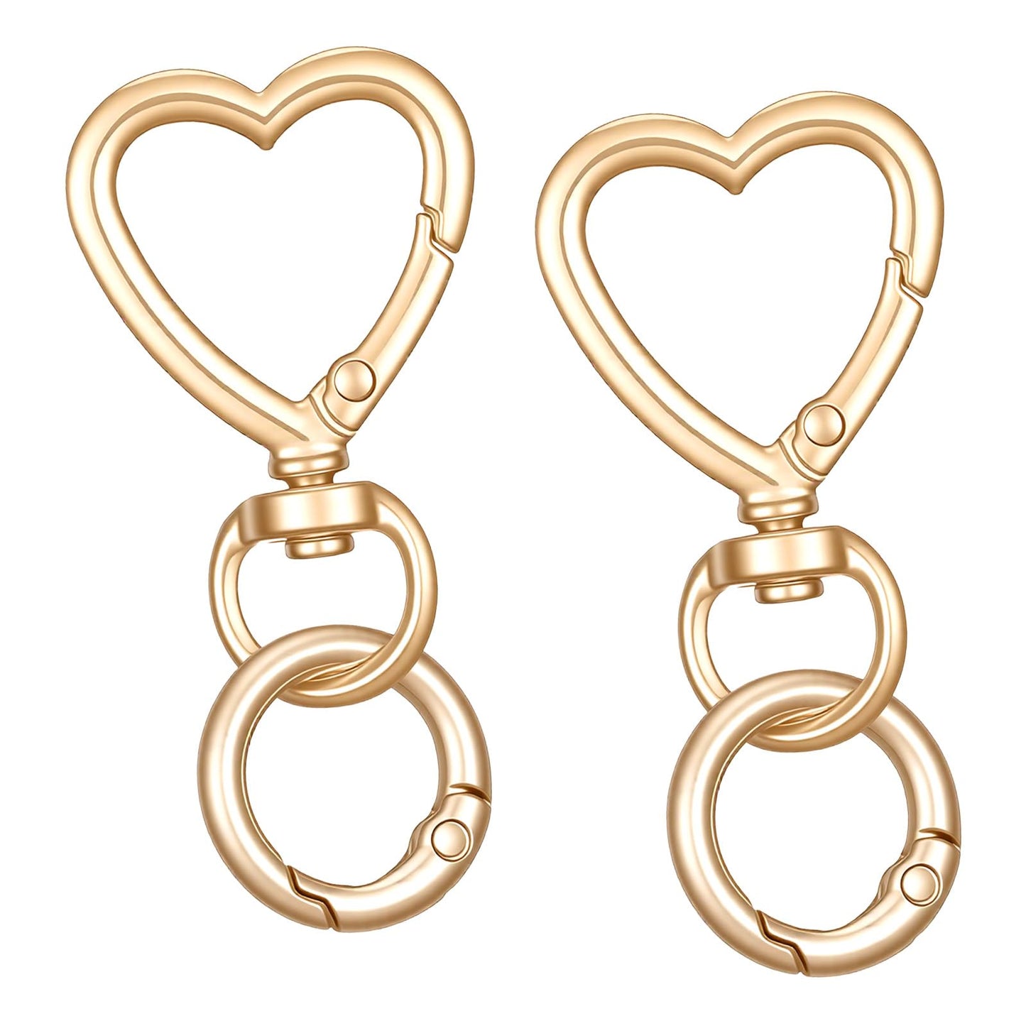 2 Pcs Heart Keychain Clip, Double Opening Gold Keychain Clip, Swivel Clasp Carabiner Clips Heart Lobster Clasp with Key Ring for DIY Craft Lanyard Purse Making Jewelry Travel Accessories