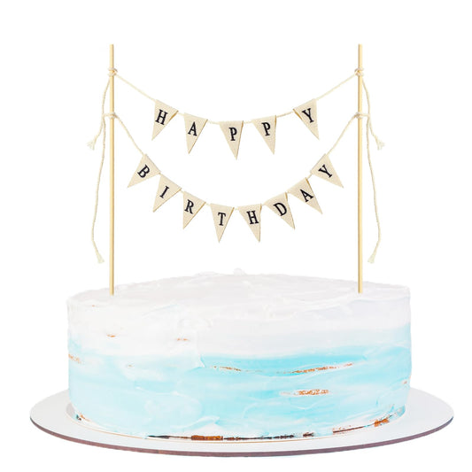 Happy Birthday Cake Toppers Personalized Birthday Cake Bunting Topper Happy Birthday Banner Cake Topper Happy Birthday Cake Sign Topper Garland Wood Pole Cake Topper for Birthday Party Supplies