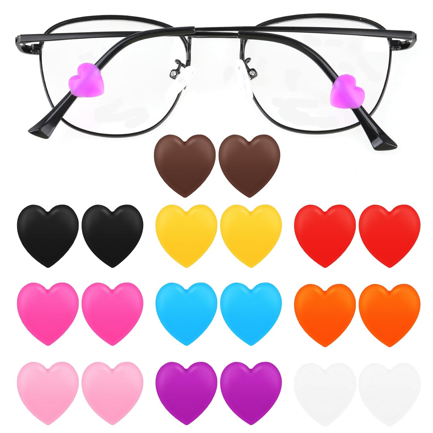 10 Pairs Glasses Ear Grips Colorful Heart Anti Slip Glasses Grips, Stop Glasses Slipping Down Nose Personalized Glasses Accessories for Behind the Ear Anti-Slip Glasses Tightener