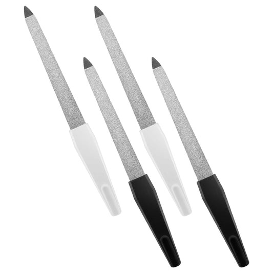 Lusofie 4Pcs Diamond Metal Nail File Double Sided Professional Nail Files with Non-Slip Handle Manicure Tool Accessories for Home Salon