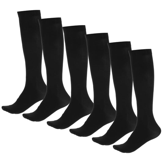 Fiyooau 6 Pairs Womens Knee High Stockings Opaque Stretchy Nylon Knee Highs for Women Soft Black Stockings for Uniform Daily Wear
