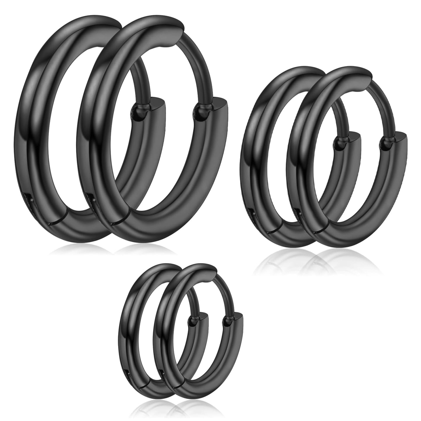 Yolev 316L Surgical Stainless Steel Small Hoop Earrings 8mm 10mm 12mm Hypoallergenic Thin Hoop for Girls Hypoallergenic Cartilage Earrings Lightweight Small Hoop Earrings (black)