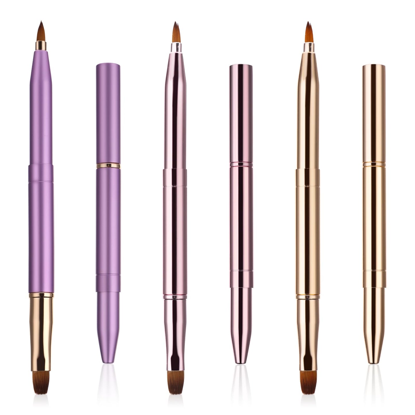 Retractable Lip Brush,3 Pack Lip Brushes Portable Dual End Lip Brush for Lipstick 3 Color Lip Contours Makeup Tool Lipstick Brush Travel Lip Brush