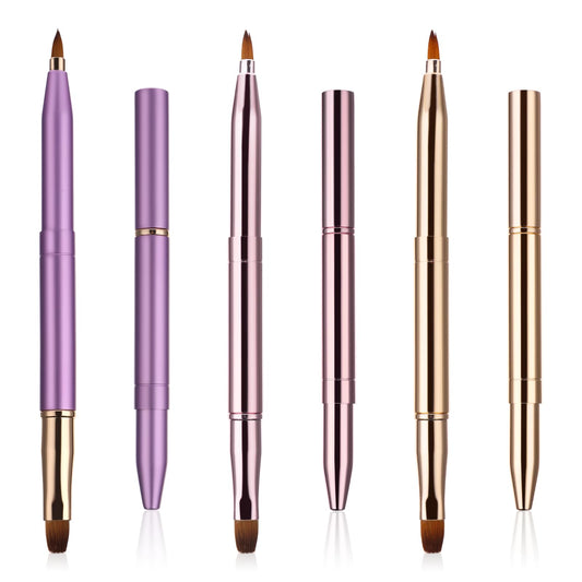 Retractable Lip Brush,3 Pack Lip Brushes Portable Dual End Lip Brush for Lipstick 3 Color Lip Contours Makeup Tool Lipstick Brush Travel Lip Brush