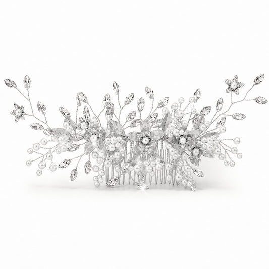 Bridal Hair Comb Pearl Wedding Rhinestone Hair Comb Silver Bridal Headpiece