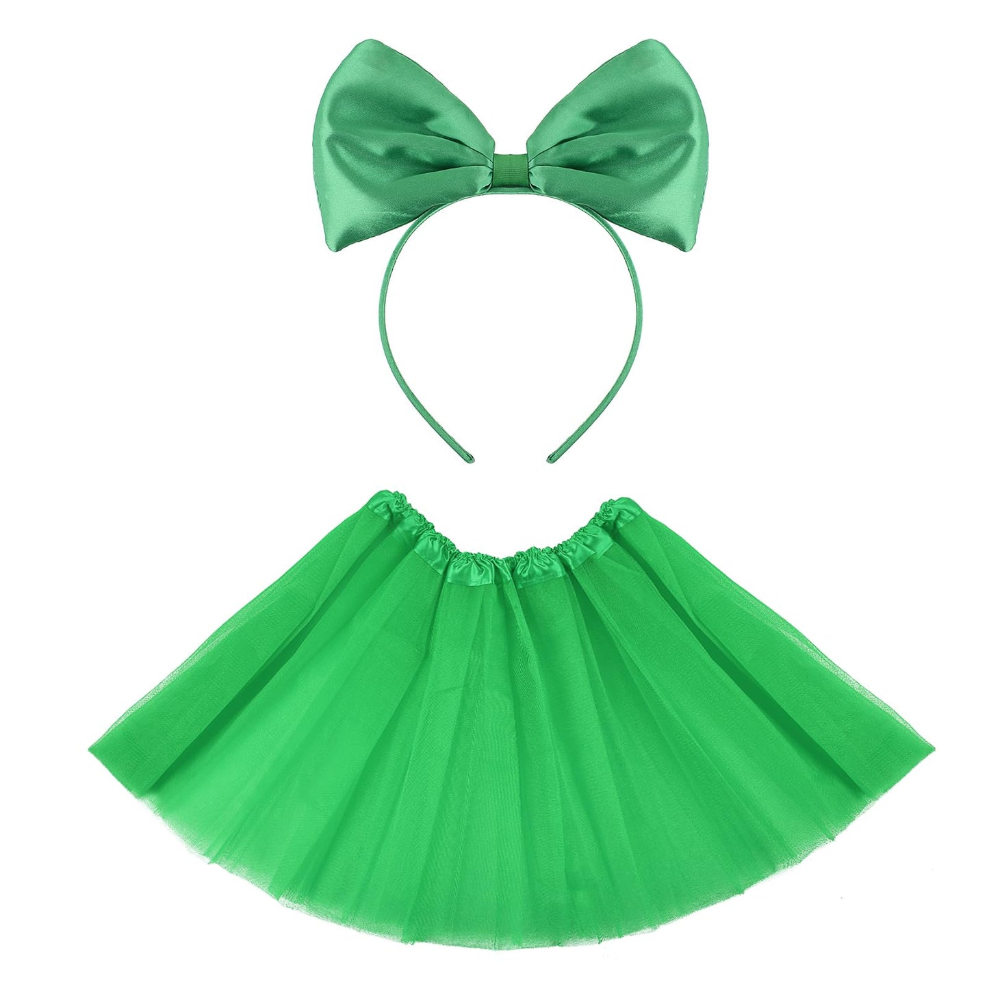 Tutu Skirt for Women Adult Tutus Ballet Skirt Elastic 4 Layered Tulle Skirts 80s Fancy Dress Halloween Christmas Costumes with Bow Headband (Green)