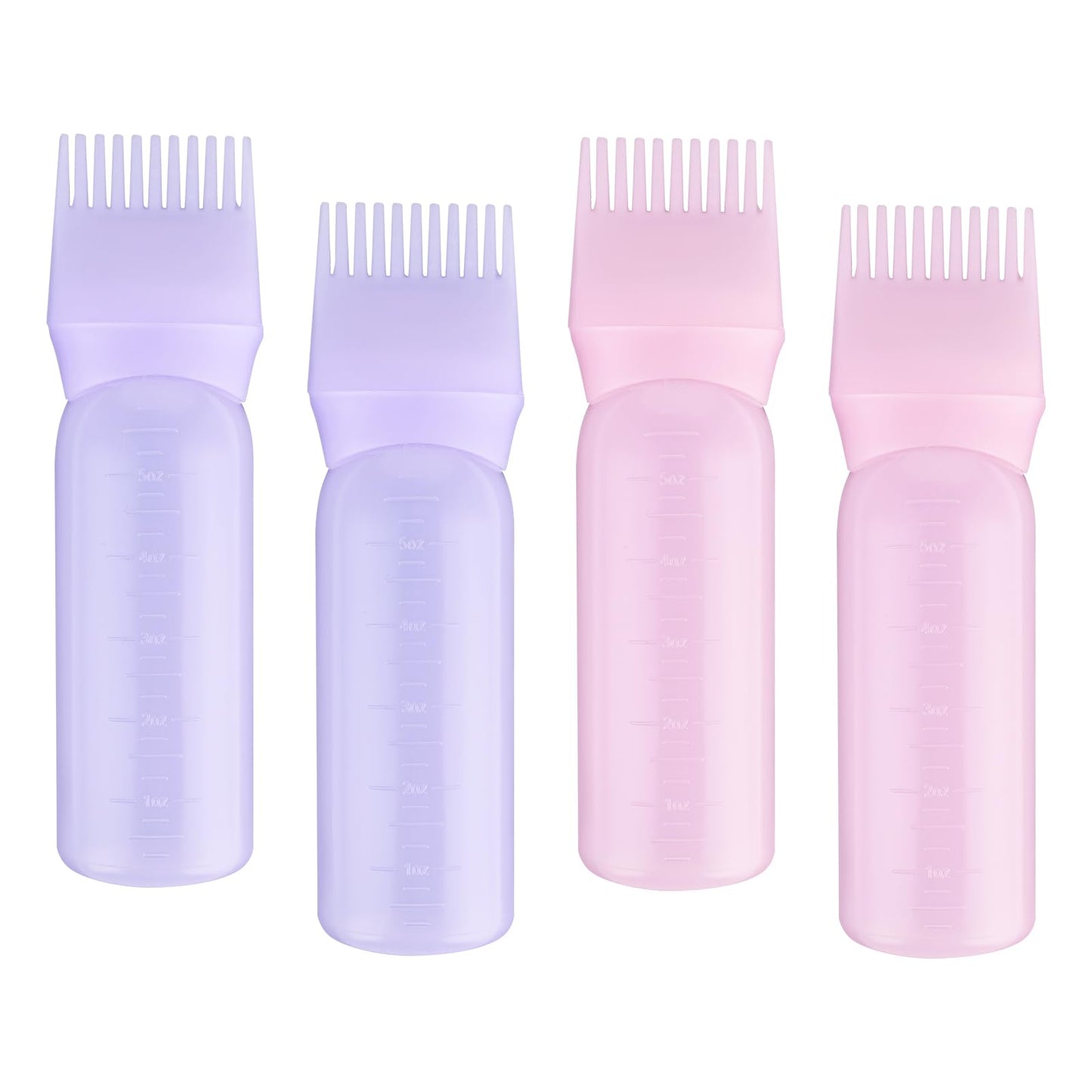 Lusofie Hair Oil Applicator Bottle with Comb - 4 Pack 6oz Leak-Proof Root & Scalp Massage Tool for Hair Growth, Dye, Braids, Extensions (Purple & Pink)