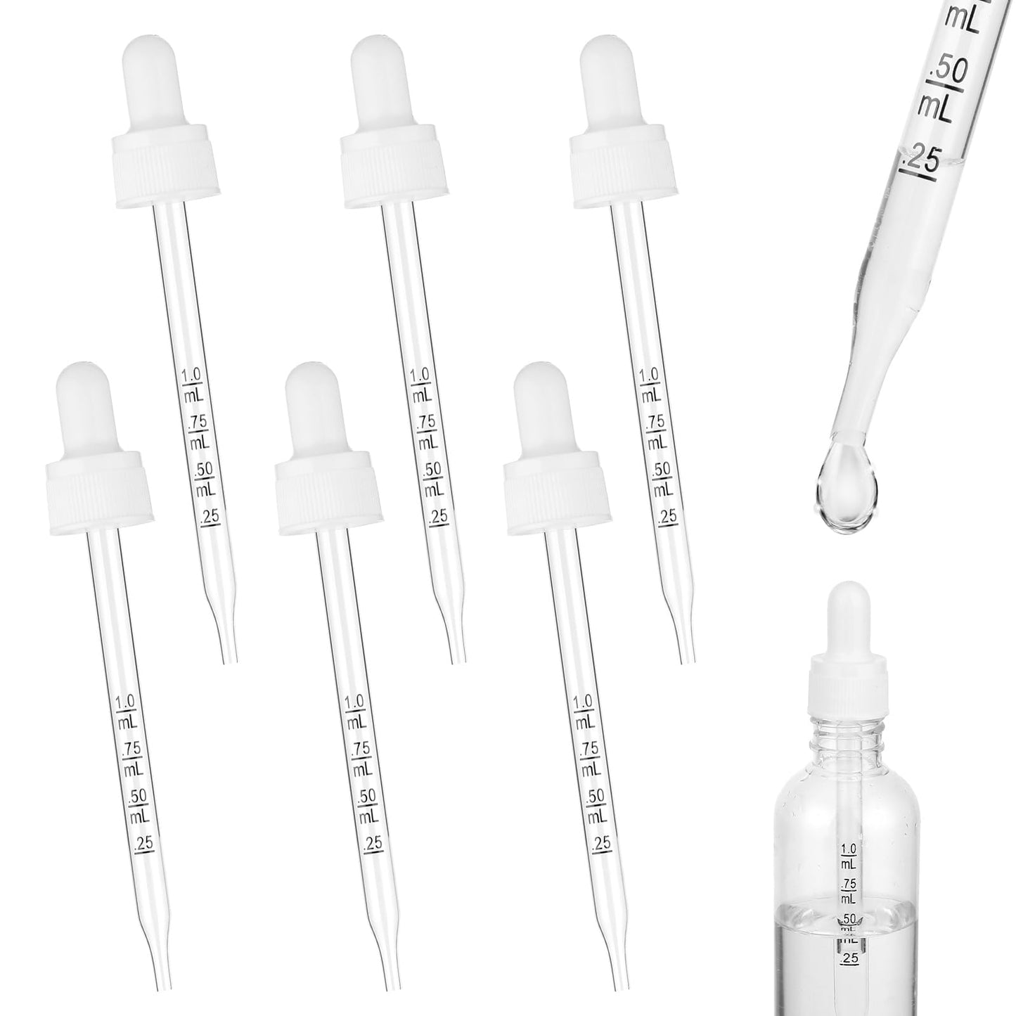 6 Pcs Pipette Dropper 1ml Small Glass Pipette Eye Wash First Aid Eye Droppers for Liquid Soda Stream Accessories for Candy Gummy Mold Wax Melts Crafts