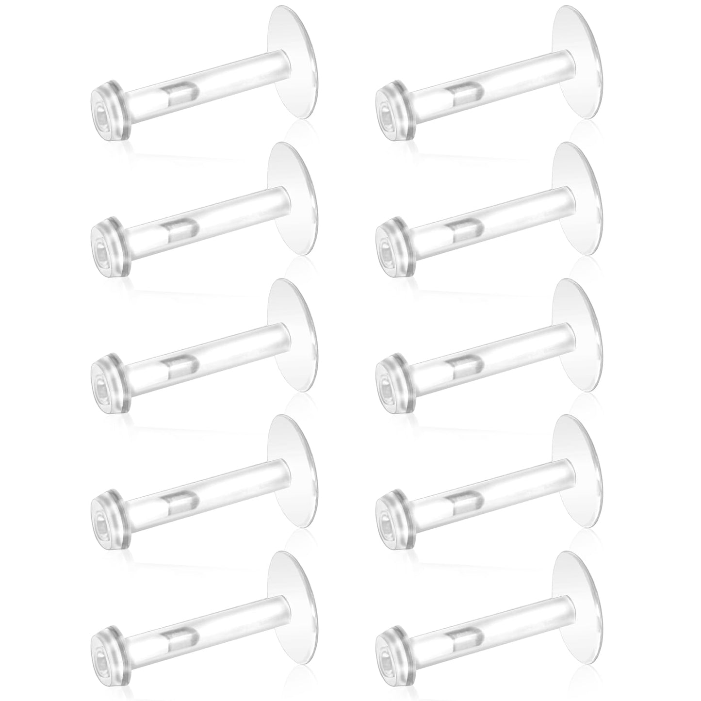 Telooco 10 Pcs Clear Studs for Ears Clear Piercing Jewelry Suitable for Cartilage Helix and Tragus, Plastic Earrings for Surgery Sports and Work, Invisible Comfortable and Inconspicuous.