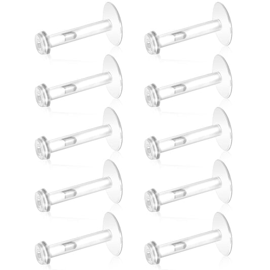 Telooco 10 Pcs Clear Studs for Ears Clear Piercing Jewelry Suitable for Cartilage Helix and Tragus, Plastic Earrings for Surgery Sports and Work, Invisible Comfortable and Inconspicuous.