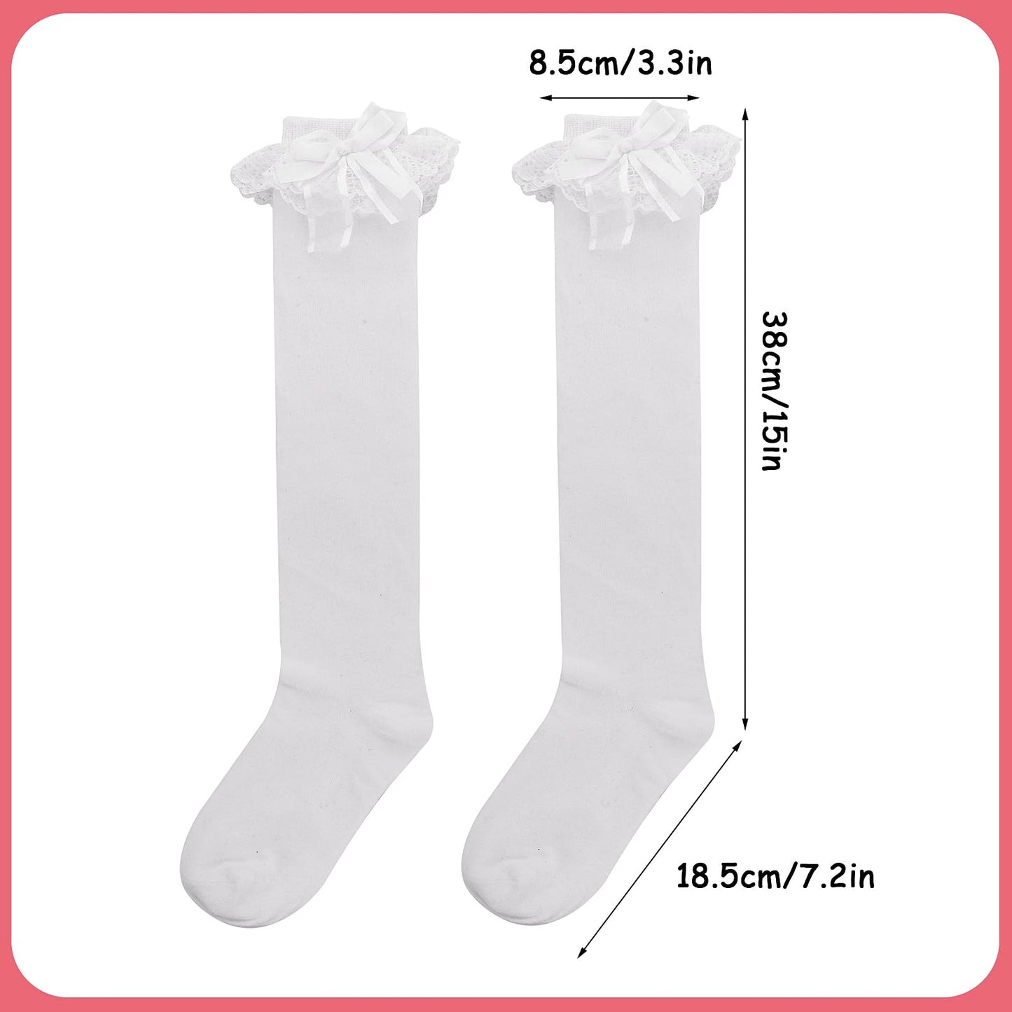 White Knee High Socks Cute Lace Knee High Socks For Women Girl with Lace Ruffle Trim and Bow-knot Soft Princess Loli Sock for Loli Clothing Accessories
