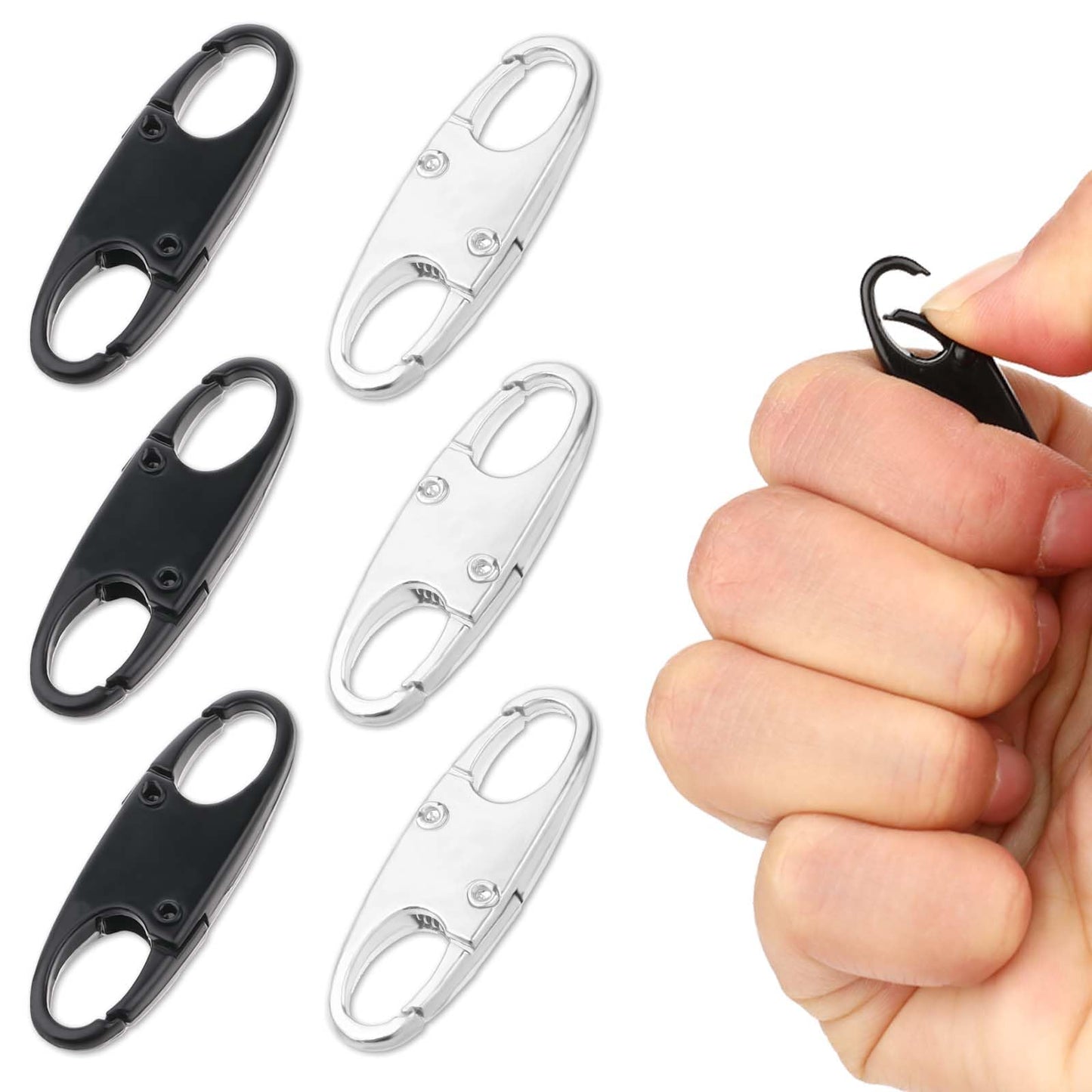 Lusofie Zipper Clips Anti Theft,6 pcs S Carabiner Clip Small Dual Opening Keyring Clip Double Small Carabiner Clips Hook Anti Theft Backpack for Camping Traveling Outdoor Sports Hiking (Black Silver)