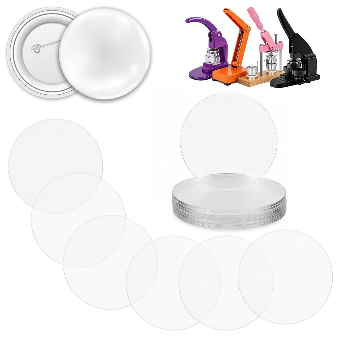200 PCS Clear Badge Protective Film for 2.25 Inch 58mm Round Button Maker Machine,70mm (2.76in) Button Maker Supplies, Transparent Protective Film for DIY Arts Crafts