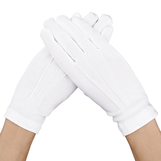 Lusofie White Cotton Gloves Men and Women Costume Stitched Uniform Gloves White Fancy Dress Gloves for Wedding Formal Tuxedo Party Jewelry Inspection