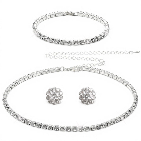 Ziuohaa Bridal Jewelry Set for Wedding - Elegant Rhinestone Necklace Earrings Bracelet for Women - Silver Bridesmaid Bridal Wedding Jewelry Sets Formal Costume Accessories for Women