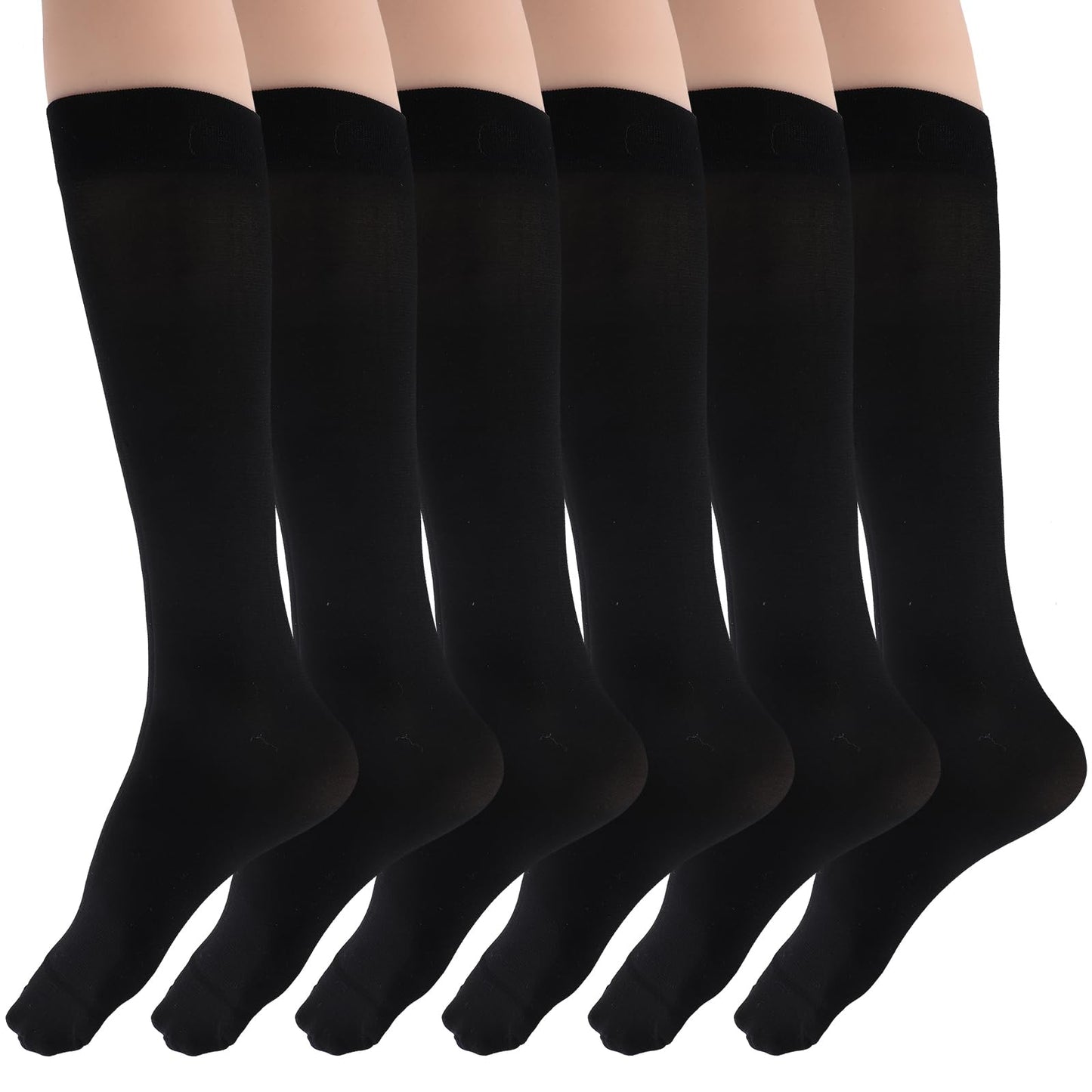 Lusofie 6 Pairs Black Knee High Socks, Lycra Plain Knee High Socks Extra Long Smooth Socks for Women Girls Socks Uniform Party UK Size 4-6
