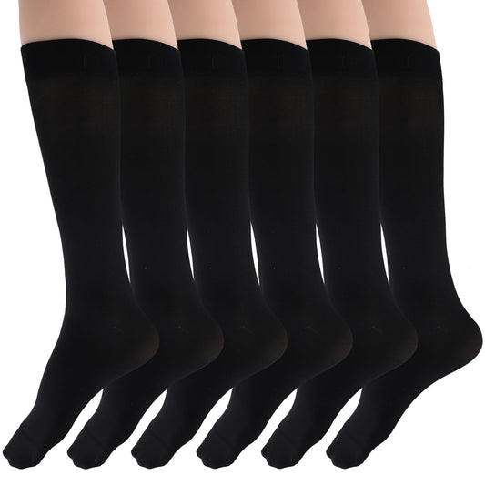 Lusofie 6 Pairs Black Knee High Socks, Lycra Plain Knee High Socks Extra Long Smooth Socks for Women Girls Socks Uniform Party UK Size 4-6