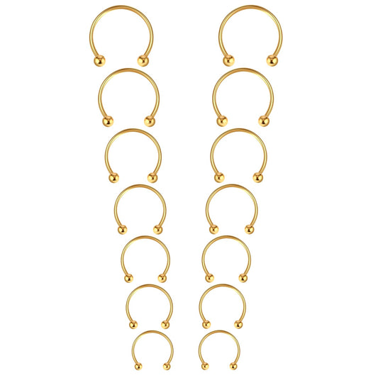 Yolev 7 Pairs Horseshoe Septum Ring, 16G Surgical Steel Horseshoe Rings, 6/7/8/9/10/12/14MM Inner Diameter, Body Piercing Jewelry for Septum, Nose, Cartilage, Lip Piercing(Gold)
