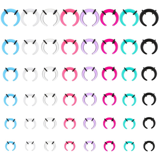 Acrylic Septum Stretching Kit 48Pcs 14G 12G 10G 8G 6G 4G Septum Pincher 8 Colors Septum Gauge Kit with Black O-Rings Buffalo Horseshoe Nose Ring for Stretching Pierced Nose Ear