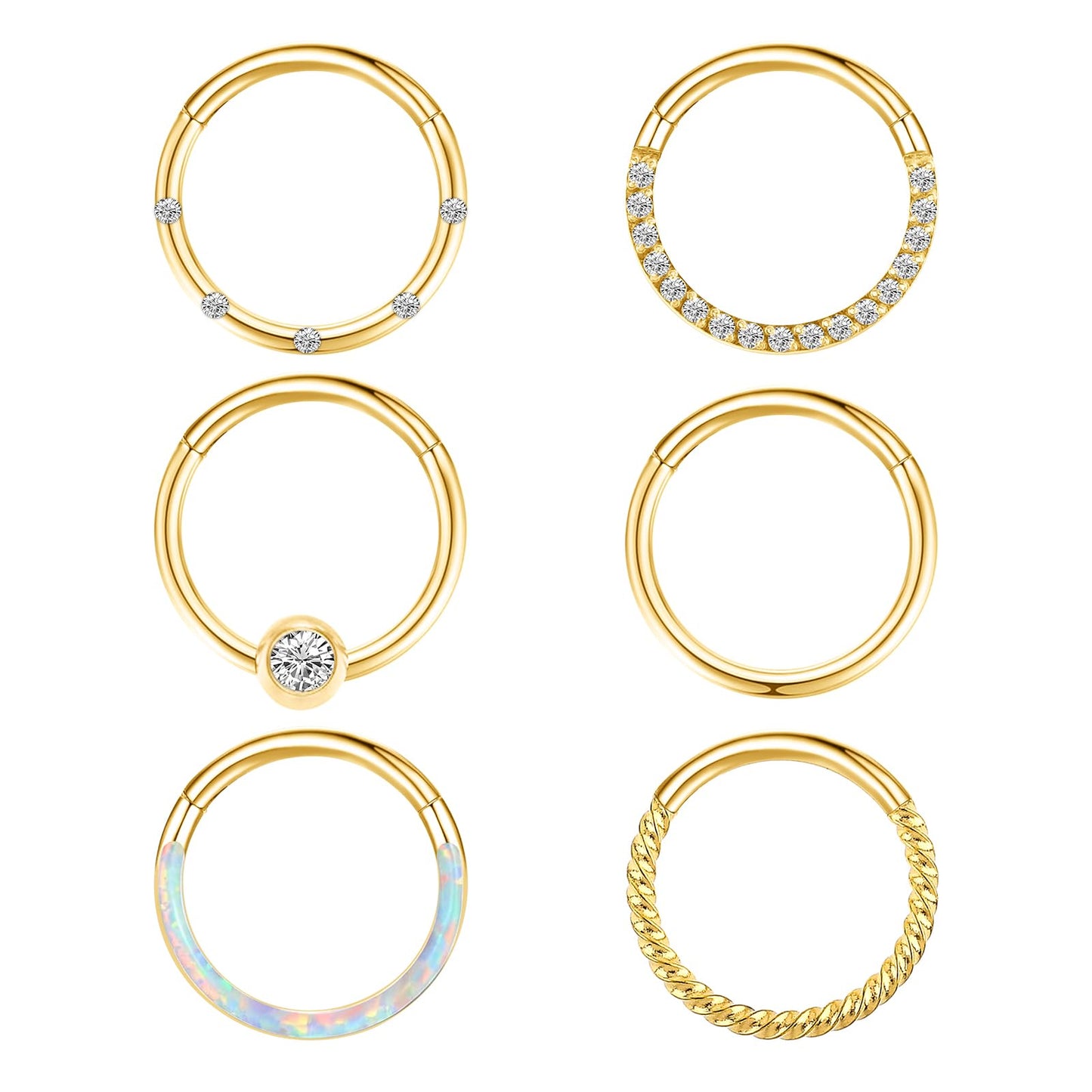 6Pcs Gold Nose Ring Hoops Septum Rings 18G Stainless Steel Nose Ring Hoops for Women 8mm Seamless Clicker Hinged Hoop Septum Rings Piercing jewellery Hoop Tragus Cartilage Earrings