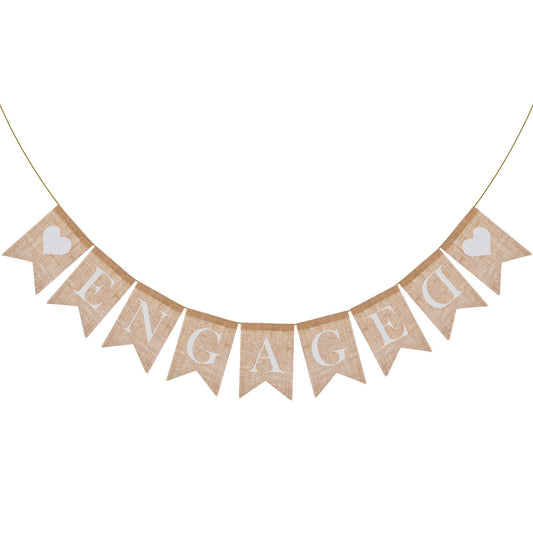 Lusofie Engaged Banner Sign, No DIY Engagement Banner with Heart, Burlap Rustic Engaged Party Banner Decorations（ 7.48inch）