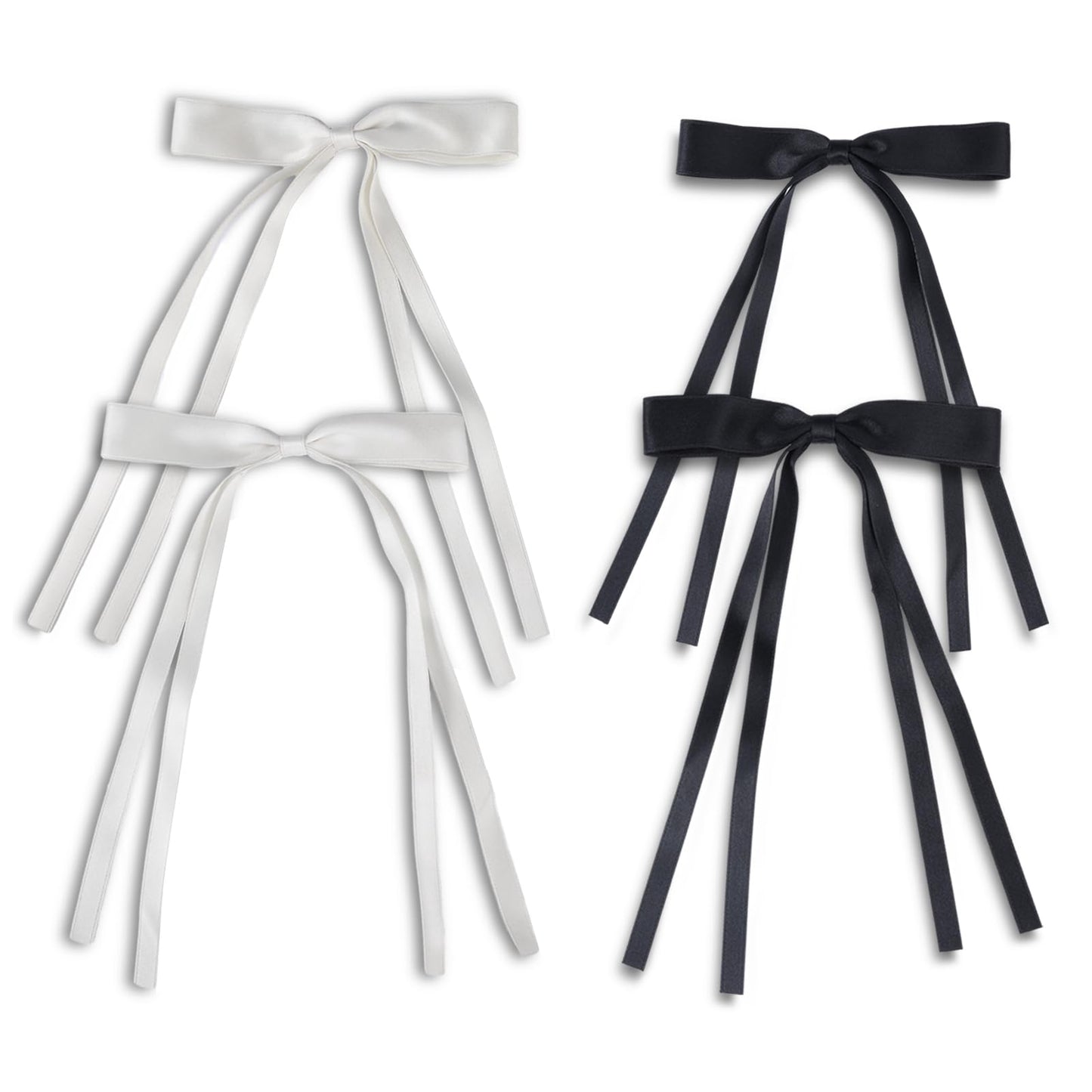 Lusofie 4pcs Bow Hair Clips with Long Tail Hair Bows Tassel Ribbon Hair Bow Clips Hair Bows for Women Girls（white black）