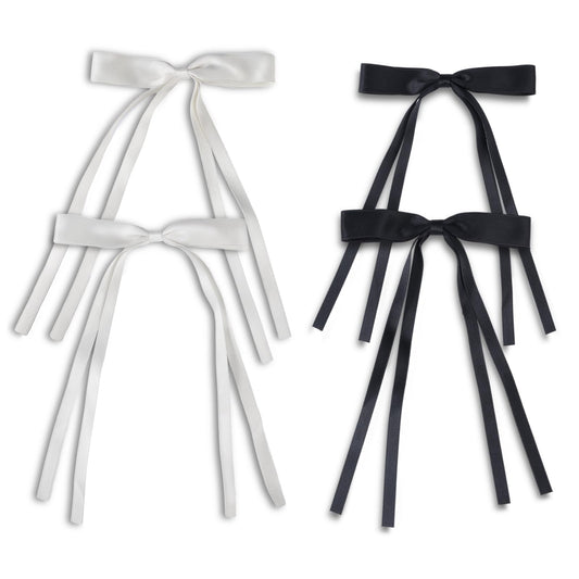 Lusofie 4pcs Bow Hair Clips with Long Tail Hair Bows Tassel Ribbon Hair Bow Clips Hair Bows for Women Girls（white black）