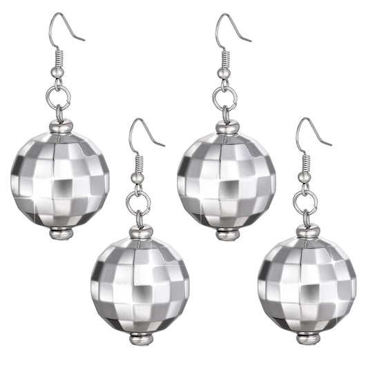 Lusofie 2 Pair Silver Disco Ball Earrings 0.94In Mirrorball Earrings 70s 80s Dance Party Disco Earrings for Women Costume Accessories