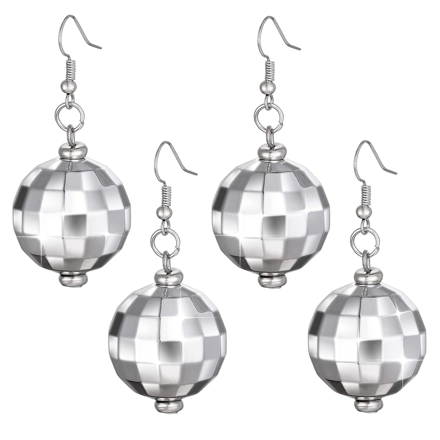 Lusofie 2 Pair Silver Disco Ball Earrings 0.94In Mirrorball Earrings 70s 80s Dance Party Disco Earrings for Women Costume Accessories