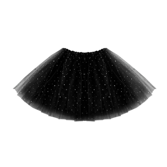 Tutu Skirts for Women Adults Tulle Skirts with Sequin Stars 3 Layered Mesh Skirt with Lining Retro 80s Fancy Dress for Women Bubble Skirt for Rave Costume Party Dance Running Cosplay(black)
