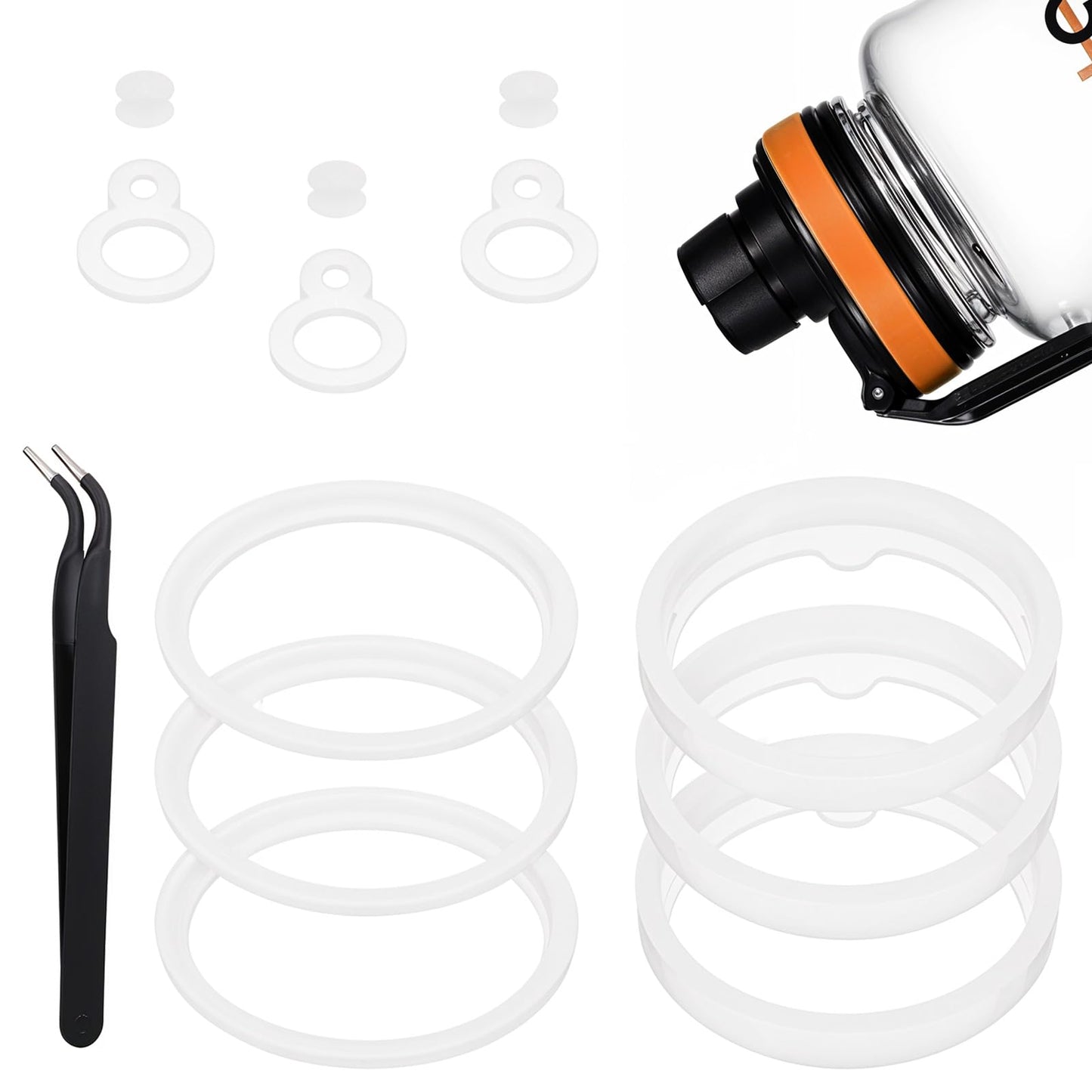 6 pcs Water Bottle Gasket Replacement with Tweezers Silicone O Rings Lid Replacement for 24/32/40/64 oz Wide Mouth Lid Water Bottles Leak Proof O Ring Seal Ring