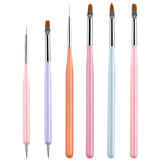 6pcs Nail Art Brush Set,Nail Art Design Pen with Nail Extension Gel Brush, Builder Gel Brush, Nail Art Liner Brush for Salon At Home DIY Manicure
