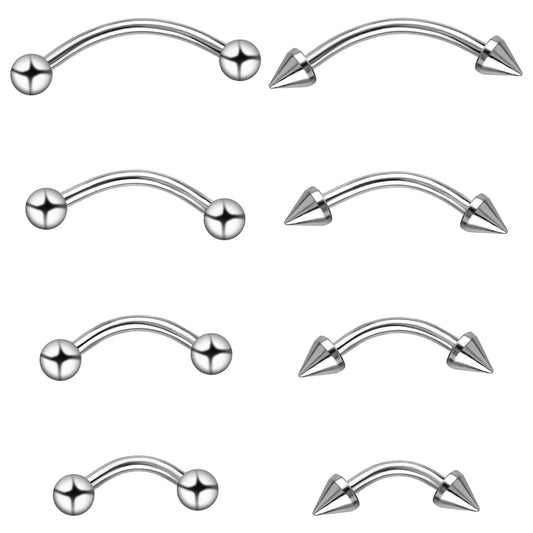 Fiyooau 8 Pcs Eyebrow Piercing Jewelry 16g Surgical Steel Eyebrow Rings Internally Threaded Curved Barbell Tiny Vertical Labret Lip Jewelry Rook Piercing Jewelry for Women Men
