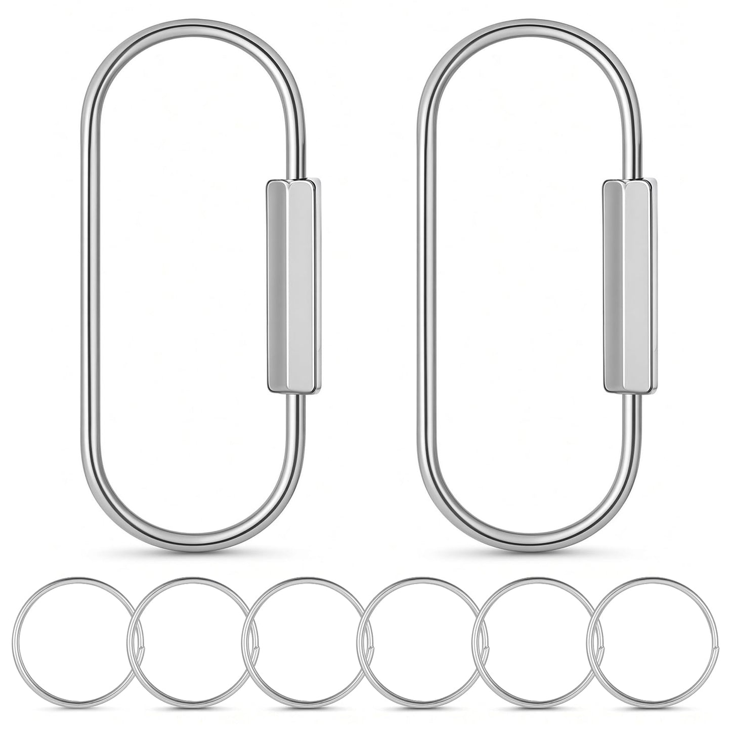 Fiyooau 2Pcs Screw Lock Keychain Sliver Brass Key Ring with 6 O Rings