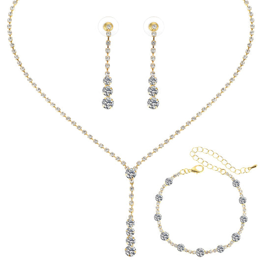 Bride Necklace Bracelet Earrings Set Crystal Wedding Jewelry Set Rhinestone Choker Necklace for Women and Girls