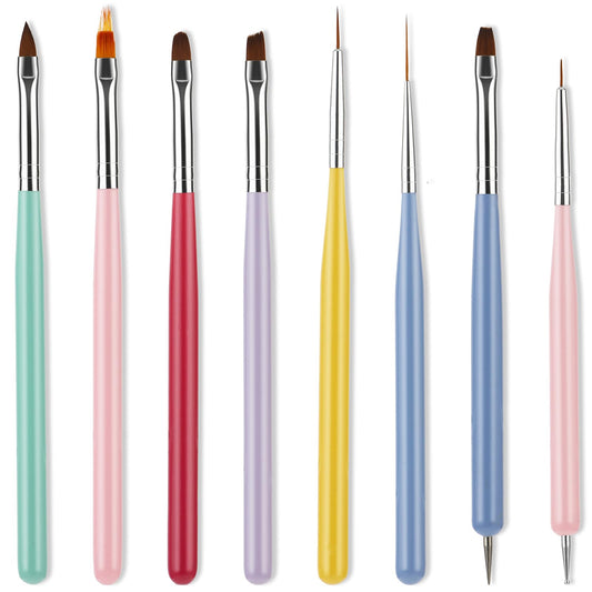 Lusofie 8Pcs Nail Design Brushes French Tip Nail Brush Liner Brush for Nails with Dotting Tools Multifunctional Nail Art Brush Set for Salon Home DIY