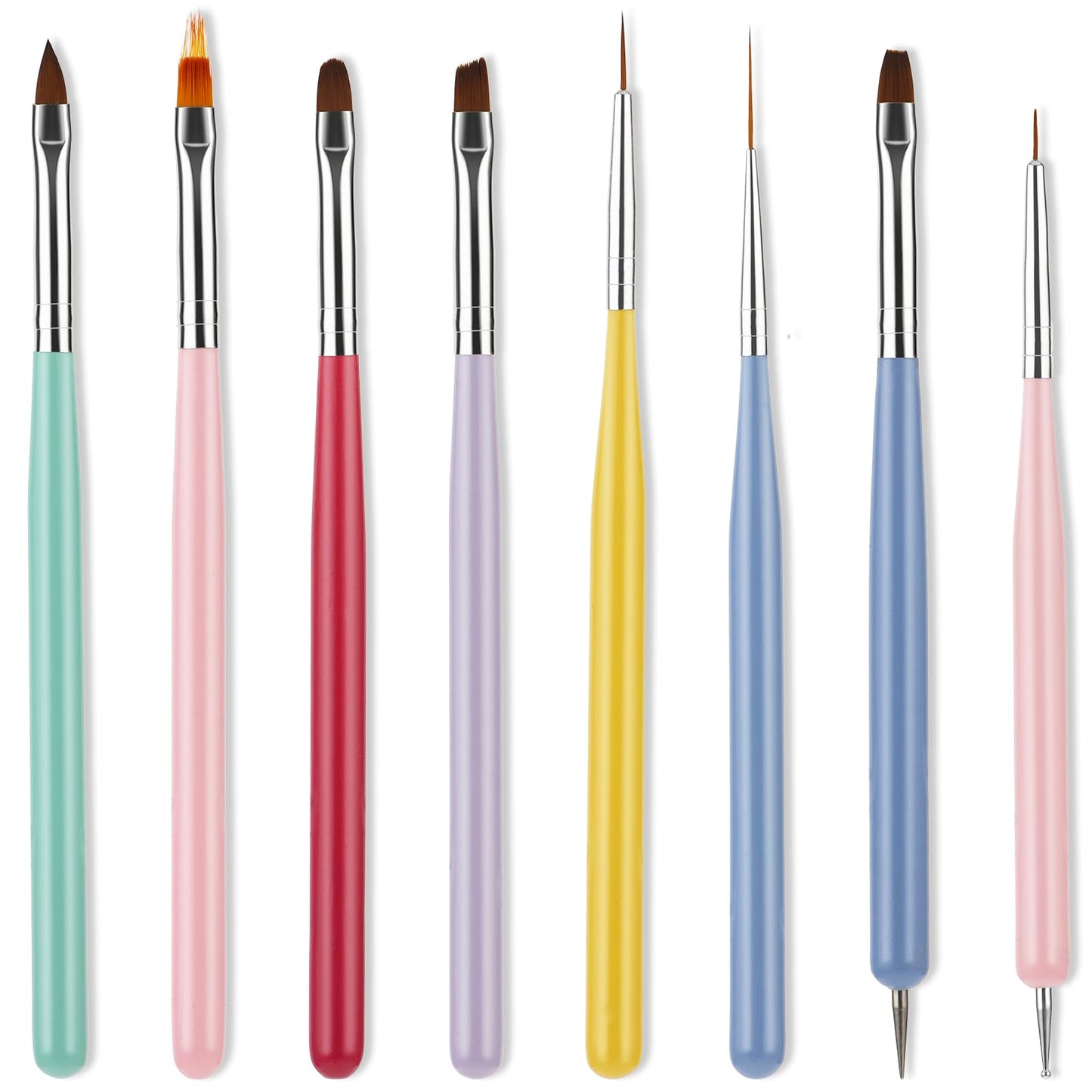 Lusofie 8Pcs Nail Design Brushes French Tip Nail Brush Liner Brush for Nails with Dotting Tools Multifunctional Nail Art Brush Set for Salon Home DIY