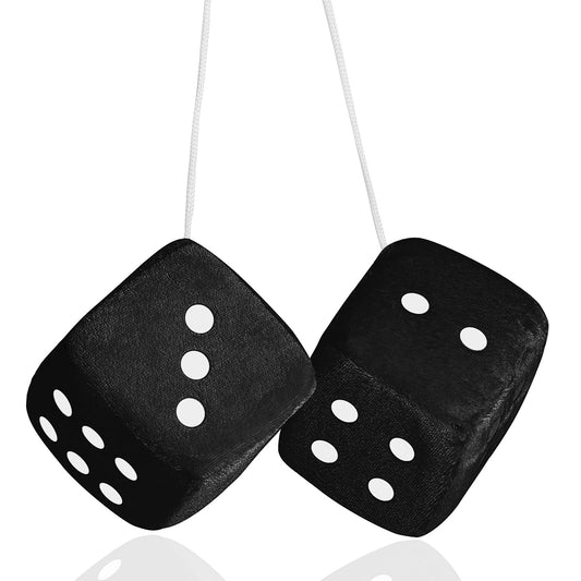 Pair of Fuzzy Dice for Rear View Mirror, 3’’ Retro Square Plush Dice for Car with White Dots Mirror Fuzzy Dices for Hanging Dice Car Accessories Interior Fluffy Cute Car Mirror Decorations for Women