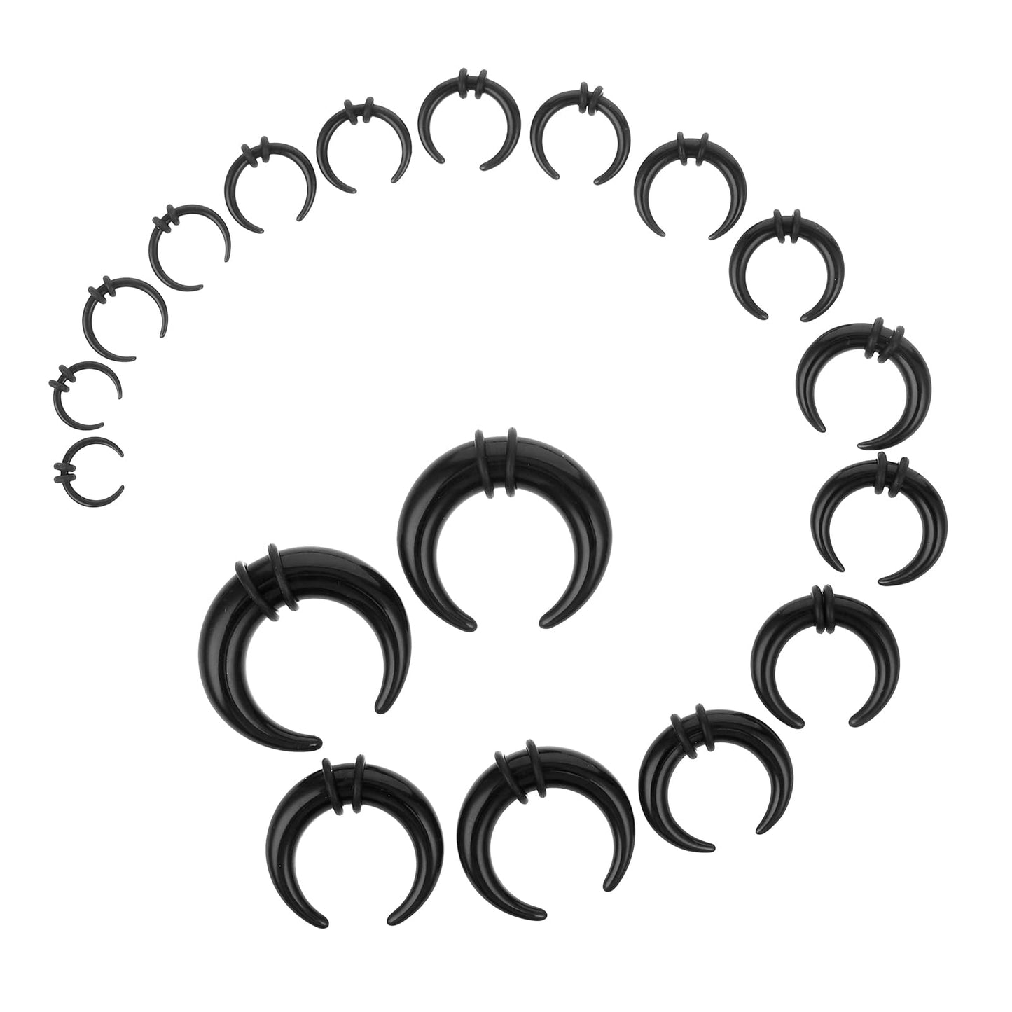 Yolev 18Pcs Septum Pincher Tapers,Acrylic Horseshoe Septum Rings Black C Shape Septum Stretching for Pierced Jewelry Nose and Ear Soft (14G, 12G, 10G, 8G, 6G, 4G, 2G 0G, 00G)