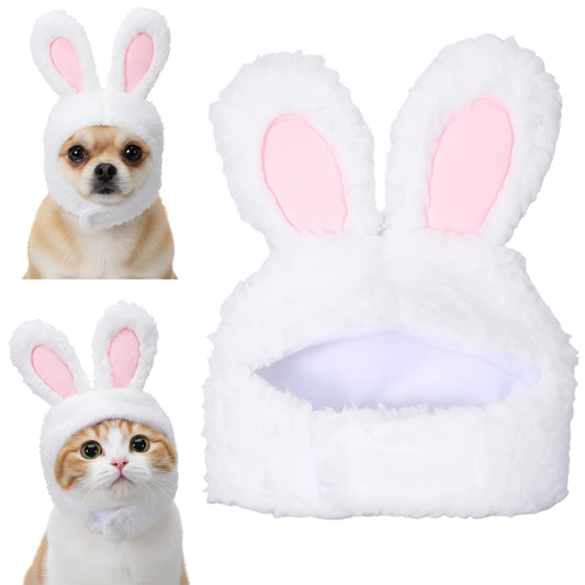 Cute Costume Bunny Rabbit Hat with Ears for Cats & Small Dogs, Soft Bunny Ears Dress Up Party Halloween Costume Accessories Easter Pet Costume for Cats Small Dogs Puppy(White)