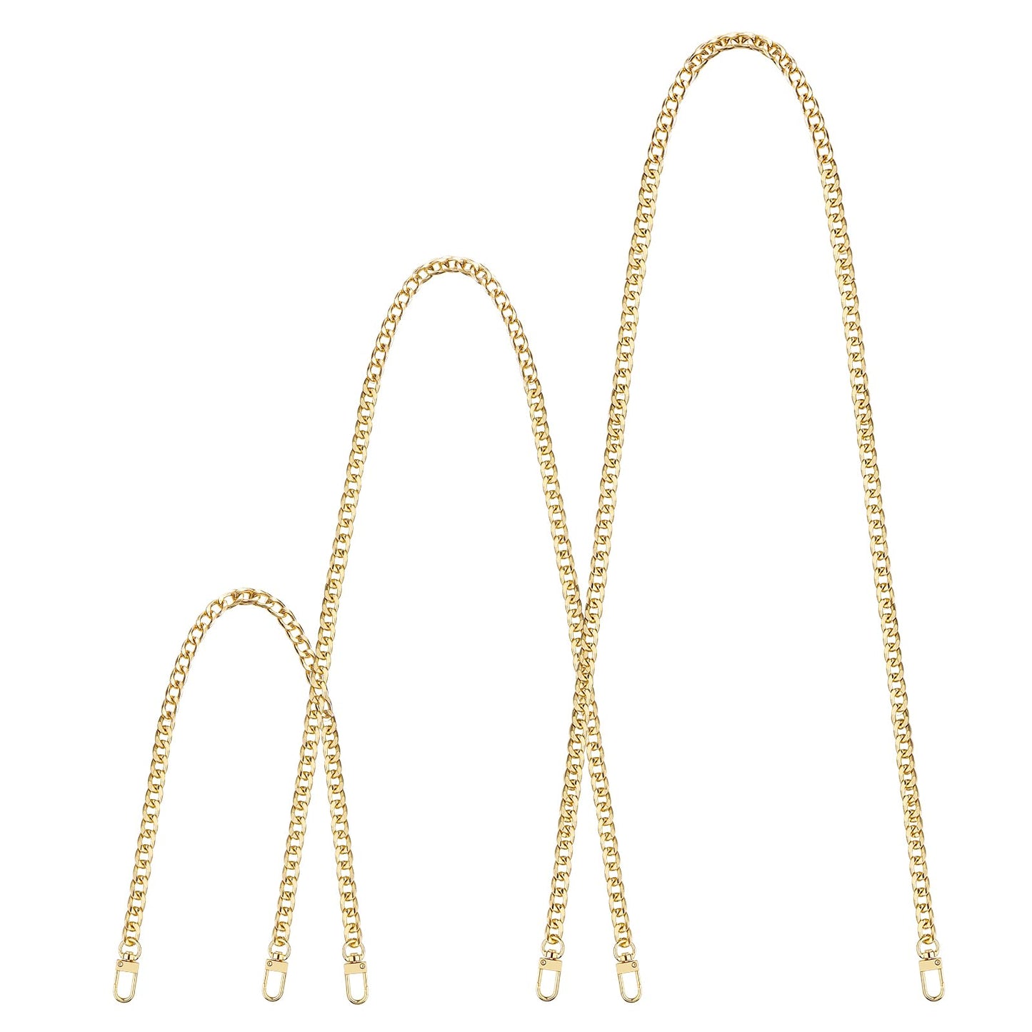 Gold Chain for Purse 3 pcs Replacement Flat Iron Crossbody Gold Bag Chain with Metal Slide Hook Buckles for DIY Handbags Craft 15.7'' 31.5'' 47.2'' Classic Style Purse Straps for Handbags