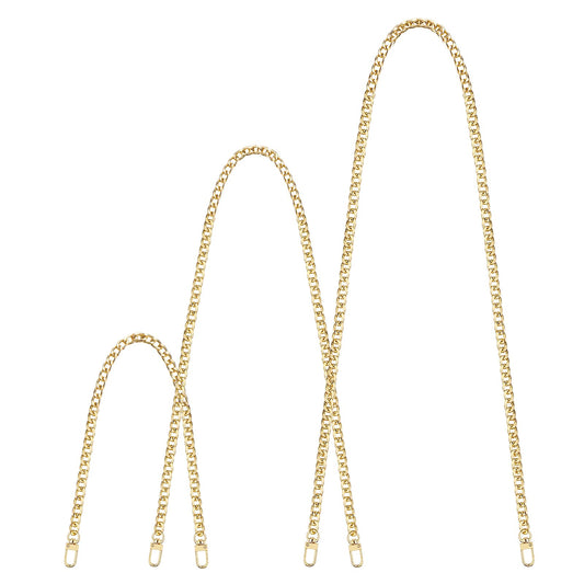 Gold Chain for Purse 3 pcs Replacement Flat Iron Crossbody Gold Bag Chain with Metal Slide Hook Buckles for DIY Handbags Craft 15.7'' 31.5'' 47.2'' Classic Style Purse Straps for Handbags