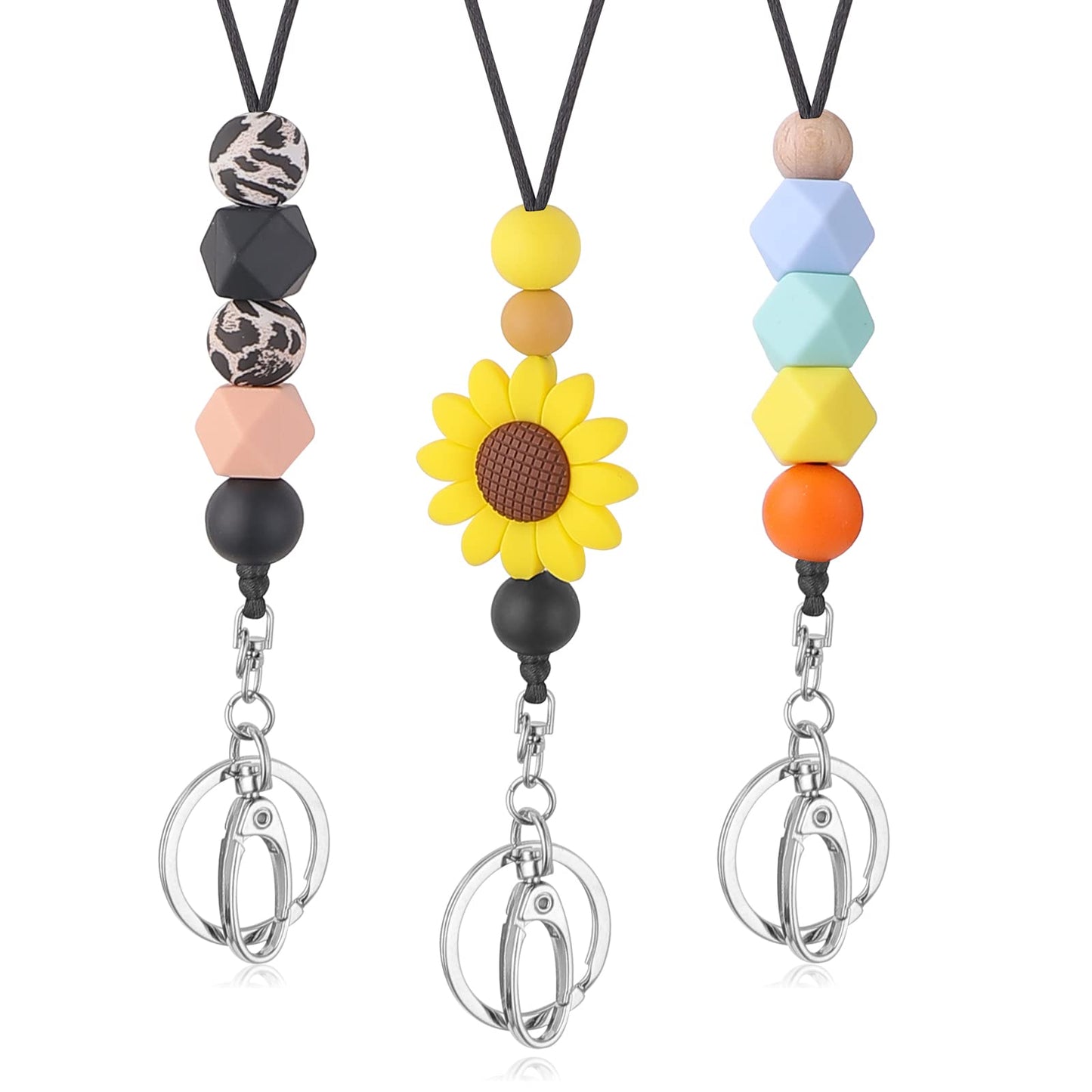 Lusofie 3PCS Teacher Lanyards for ID Badges and Keys Set Beaded Cute Badge Lanyards for Women Soft Nurse Necklace Boho for Women Girls Teacher Students Nurses