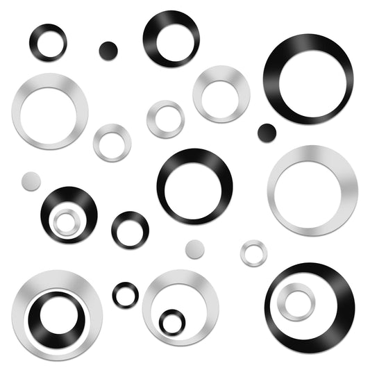 Lusofie 24Pcs Acrylic Mirror Wall Stickers Round Circle Mirror Wall Decals Removable Wall Murals Art Stickers for Living Room Bedroom Home Decor(Black, Silver)