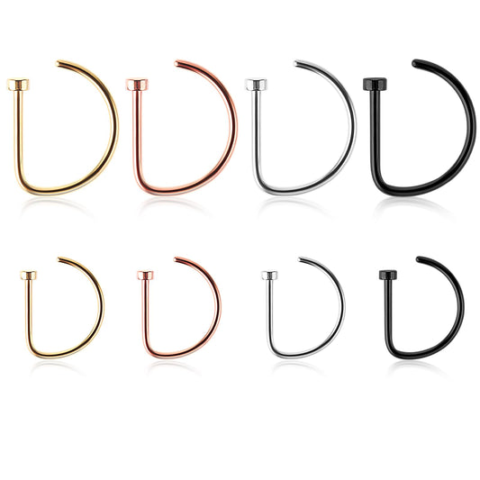 Yolev 8Pcs Fake Nose RingsNose Ring Hoop D Shaped Screw Nose Studs Diamond Small Piercing Jewelry Nose Hoop for Faux Lip Septum Nose Ring Set