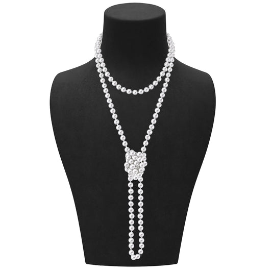 63" Long Pearl Necklaces For Women,Vintage Elegant Pearl Drop Necklace,Trendy Faux Pearls Layered Necklace, 1920s Gatsby Costume Jewelry For Women Flapper Party Halloween Jewelry Mother's Day Gift