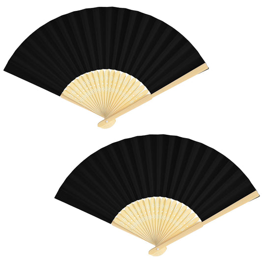Lusofie 2 Pcs Hand Fan Bulk Sublimation Clack Fan Blanks Paper Fans Folding Hand Fans For Wedding Party Favors DIY Decorative(Black)