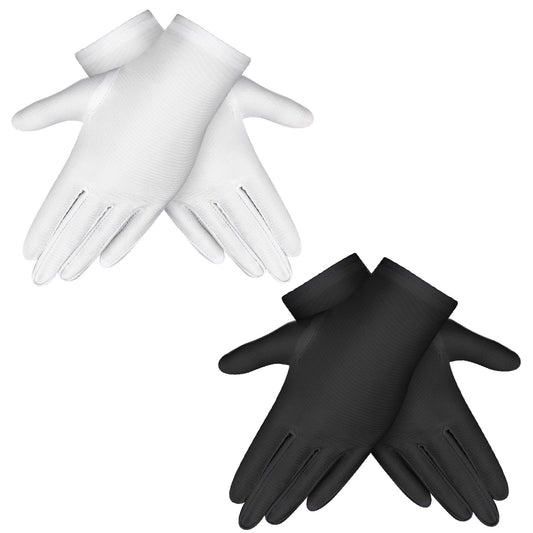 Lusofie 2Pairs Short Satin Gloves Spandex Costume Gloves Wrist Black White Gloves for Opera Cosplay Tea Party Banquet Wedding Bridal Accessories