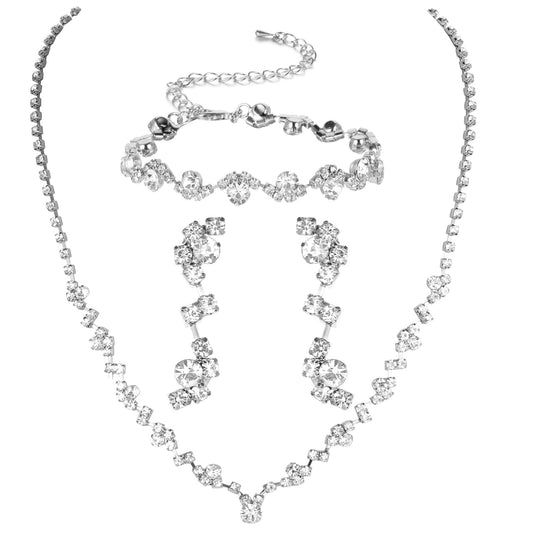 HaiFafafaing Rhinestone Jewelry Set, Crystal Necklace Earrings Bracelet, Adjustable Bridal Wedding Prom Dresses Accessories For Women, adjustable, Alloy Steel, No Gemstone